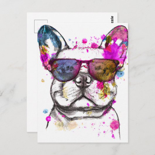 美しい水の色のブフランスのルドッグ ポストカード (正面/裏面)