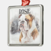 美しい水の色のブルドッグ顔 メタルオーナメント (左)