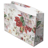 美しい水の色のユリとオーキッドlレースかわいい ラージペーパーバッグ (裏面アングル)