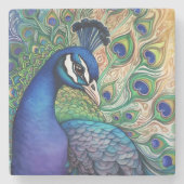 美しい水の色の孔雀 ストーンコースター (正面)