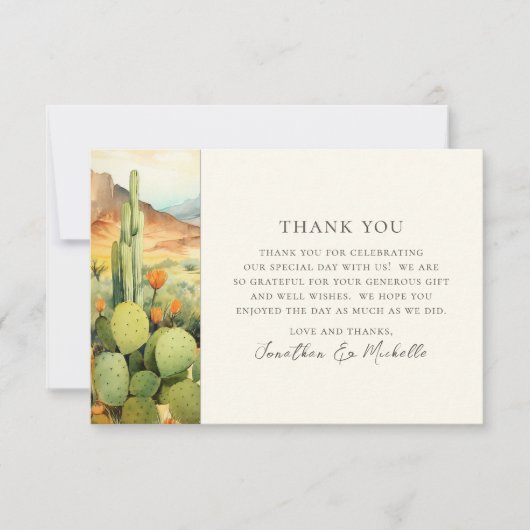 美しい水の色の砂漠サボテン結婚ズ サンキューカード (正面)