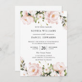 美しい水の色の花エレガントな結婚式 招待状 (正面/裏面)