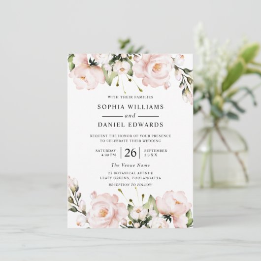 美しい水の色の花エレガントな結婚式 招待状 (スタンド正面)