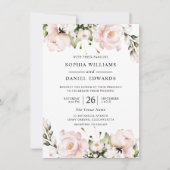 美しい水の色の花エレガントな結婚式 招待状 (正面)