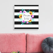 美しい水の色の花ブラックストライプ引用文 キャンバスプリント (インサイチュ (リビング))