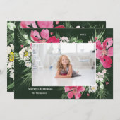 美しい水の色の花リースグリーンクリスマス シーズンカード (正面/裏面)