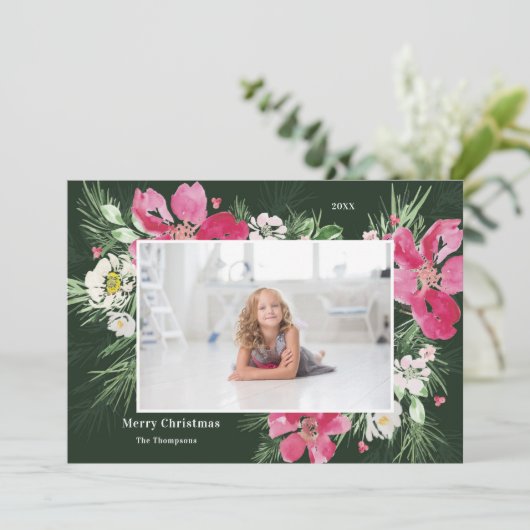 美しい水の色の花リースグリーンクリスマス シーズンカード (スタンド正面)