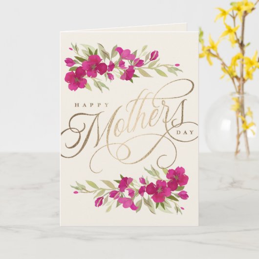 美しい水の色の花模様母の日のスクリプトC カード (黄色い花)