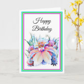 美しい水の色の花誕生日カード カード (黄色い花)