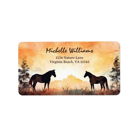 美しい水の色の馬のフィールドのアドレス ラベル (正面)