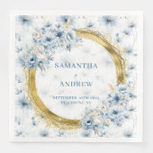 美しい水の色ほこりっぽい青い金ゴールドアクセントナプキン (正面)