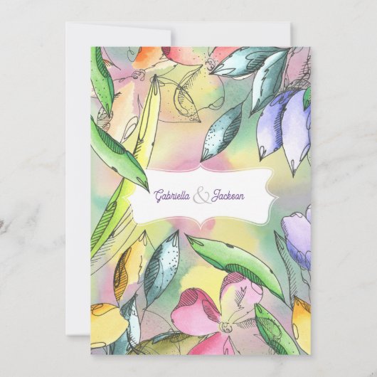 美しい水の色をパーソナライズ縁付き花 招待状 (裏面)