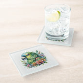 美しい水の色アマゾンオウム ガラスコースター (アングル)