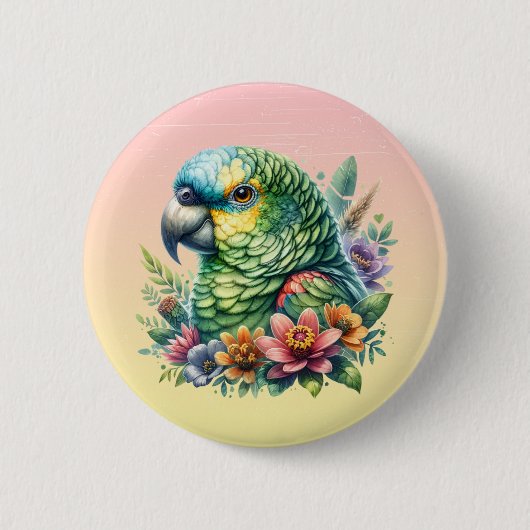 美しい水の色アマゾンオウム 缶バッジ (正面)