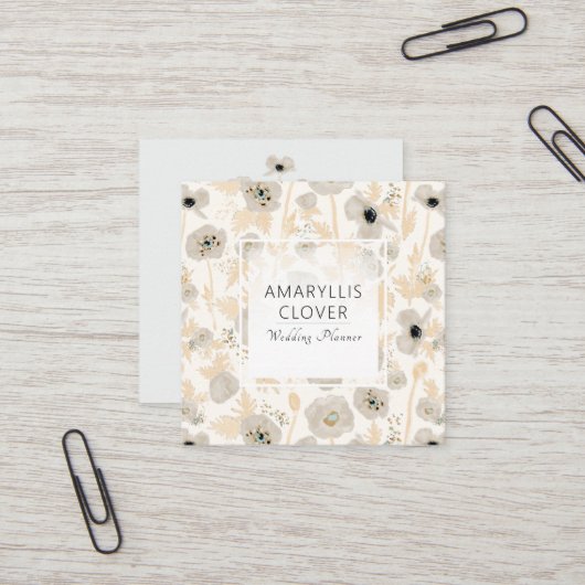 美しい水の色イエローグレーポピーフローラ スクエア名刺 (正面/裏面インサイチュ)