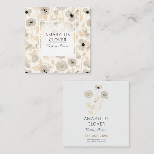 美しい水の色イエローグレーポピーフローラ スクエア名刺 (正面/裏面)