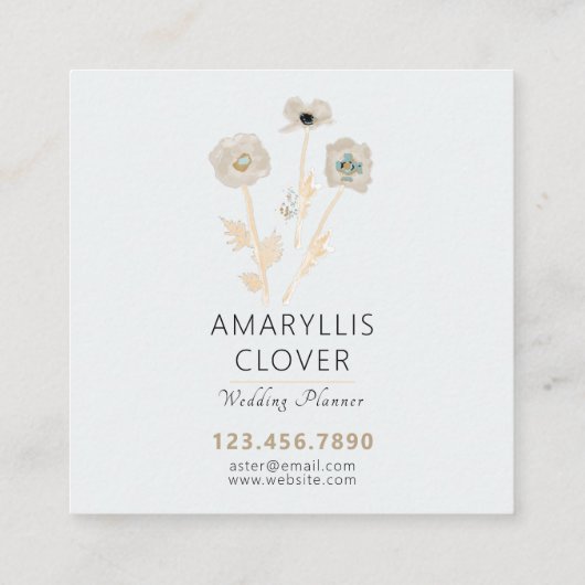美しい水の色イエローグレーポピーフローラ スクエア名刺 (裏面)