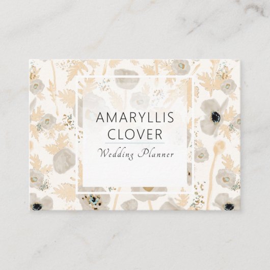 美しい水の色イエローグレーポピーフローラ 名刺 (正面)