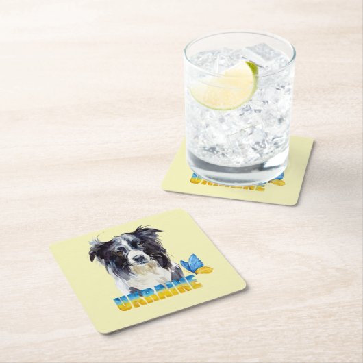 美しい水の色ウクライナ犬と蝶 スクエアペーパーコースター (インサイチュ)