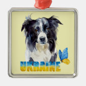 美しい水の色ウクライナ犬と蝶 メタルオーナメント (正面)