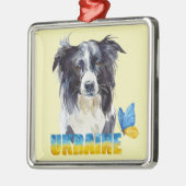 美しい水の色ウクライナ犬と蝶 メタルオーナメント (左)