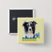 美しい水の色ウクライナ犬と蝶 缶バッジ (正面&裏面)