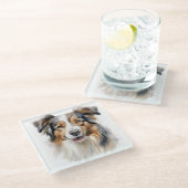 美しい水の色オーストラリアのシェプドッグ顔 ガラスコースター (アングル)