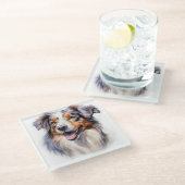 美しい水の色オーストラリアのシェプドッグ顔 ガラスコースター (アングル)