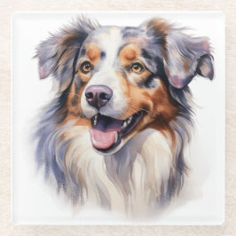 美しい水の色オーストラリアのシェプドッグ顔 ガラスコースター