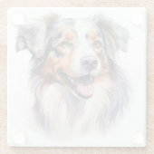 美しい水の色オーストラリアのシェプドッグ顔 ガラスコースター (裏面)