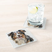 美しい水の色オーストラリアのシェプドッグ顔 ガラスコースター (アングル)