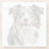 美しい水の色オーストラリアのシェプドッグ顔 ガラスコースター (裏面)