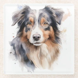 美しい水の色オーストラリアのシェプドッグ顔 ガラスコースター