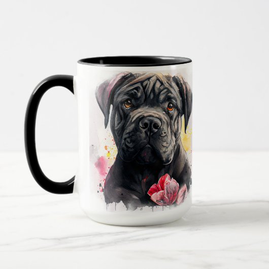 美しい水の色グレイの杖のコルソ犬顔 マグカップ (左)