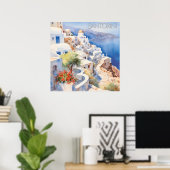 美しい水の色サントリーニギリシャ旅行 ポスター (ホームオフィス)