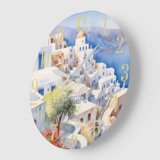 美しい水の色サントリーニギリシャ旅行 ラージ壁時計 (傾斜)