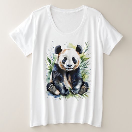 美しい水の色パンダのクマ プラスサイズTシャツ (デザイン正面)