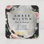 美しい水の色フローラゴールドフォイルレザー スクエア名刺 (正面)