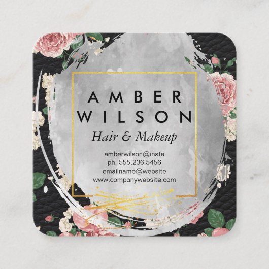 美しい水の色フローラゴールドフォイルレザー スクエア名刺 (正面)