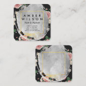 美しい水の色フローラゴールドフォイルレザー スクエア名刺 (正面/裏面)