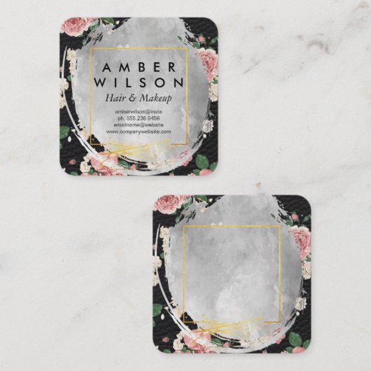 美しい水の色フローラゴールドフォイルレザー スクエア名刺 (正面/裏面)