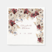 美しい水の色ホワイトローズバーガンディーポピー スタンダードカクテルナプキン (正面)