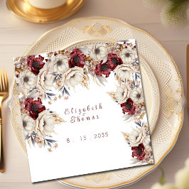 美しい水の色ホワイトローズバーガンディーポピー スタンダードカクテルナプキン