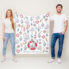 美しい水の色航海ののボート名 フリースブランケット