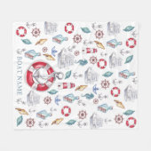 美しい水の色航海ののボート名 フリースブランケット (正面(横))