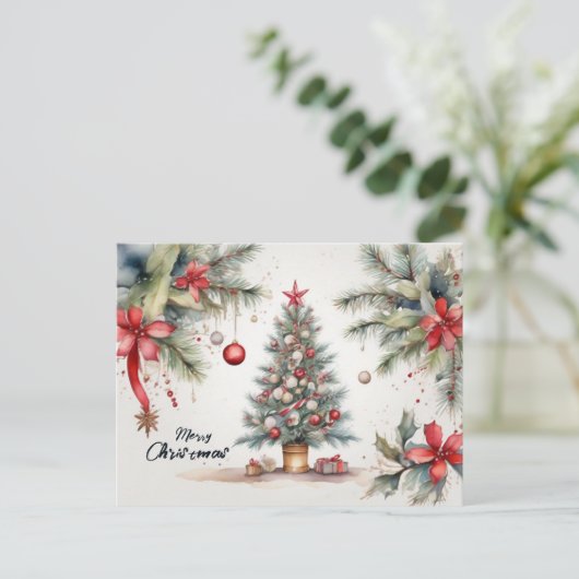 美しい水の色飾のクリスマスツリー シーズンポストカード (スタンド正面)