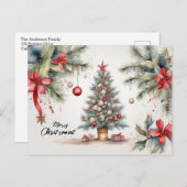 美しい水の色飾のクリスマスツリー シーズンポストカード (正面/裏面)