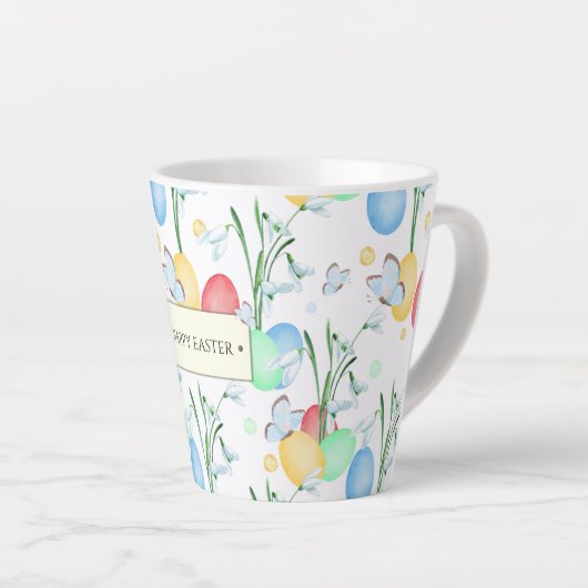 美しい水エレガント色のイースターパターン カフェラテマグ (右アングル)