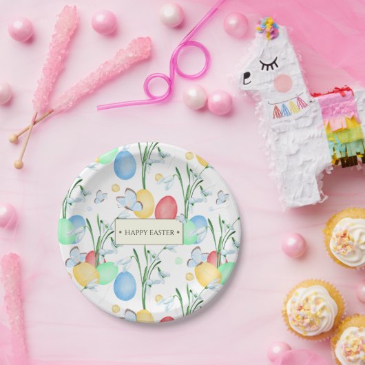 美しい水エレガント色のイースターパターン ペーパープレート (パーティー)