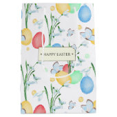 美しい水エレガント色のイースターパターン ミディアムペーパーバッグ (裏面)